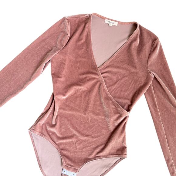 Madewell Pink Velvet Wrap Bodysuit Feminine Ballerina Size Small - Picture 5 of 10